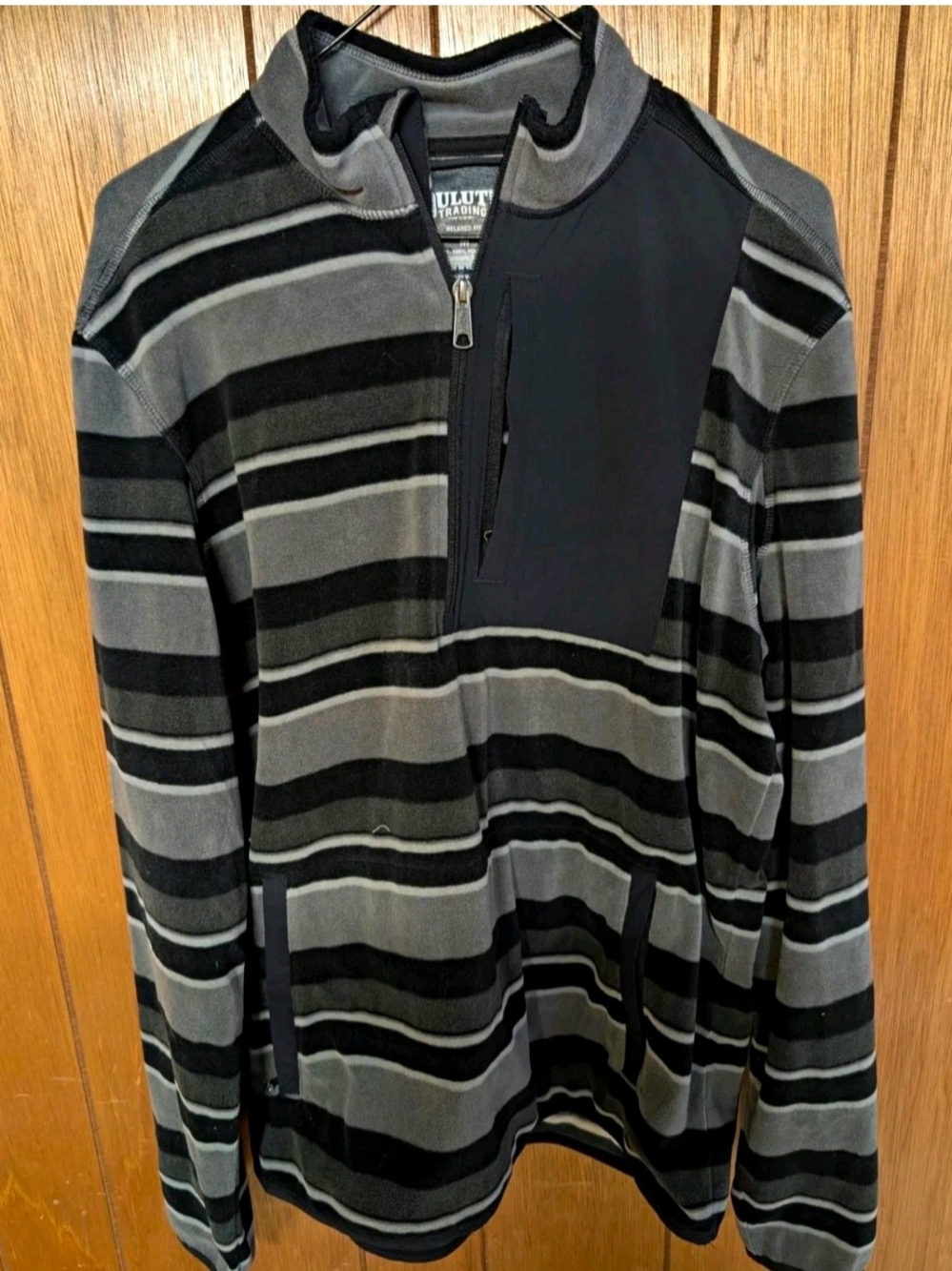 Duluth Trading Co Black & Gray Striped Quarter-Zip Pullover